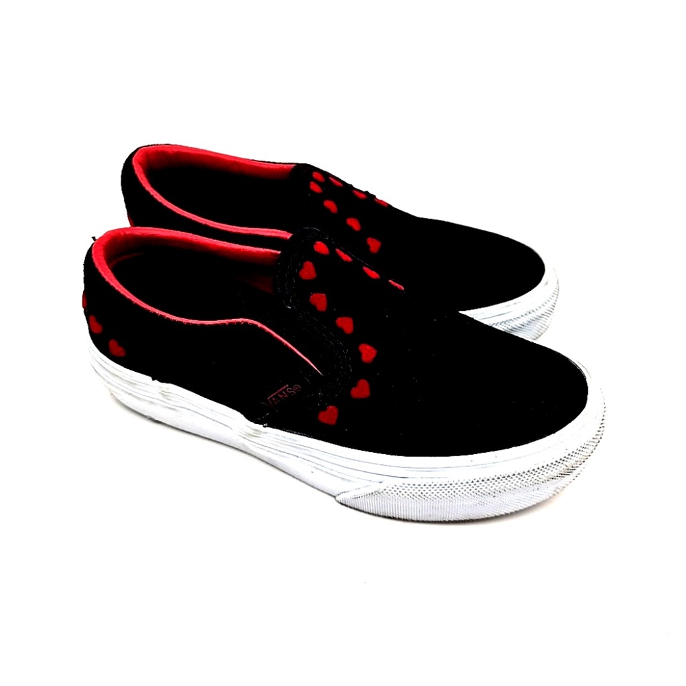 Van's Sneakers Size 11 Classic Slip On Black Red Hearts Skate Valentine's Day